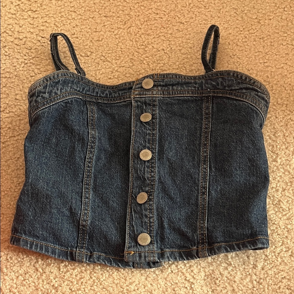 Art Class Denim Button-Up Crop Top